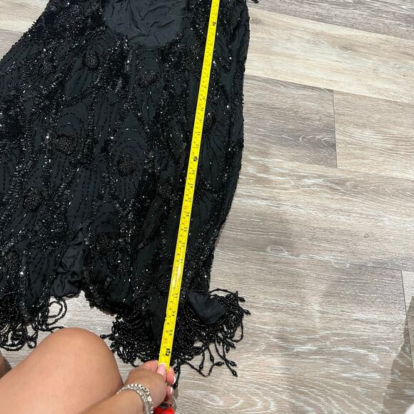 A.J. Bari 90's Black Beaded Vintage Open Back Flapper Dress size 14 - Picture 6 of 16